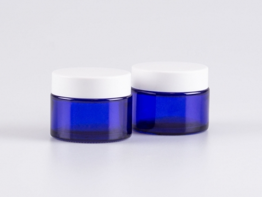Blauglasdose 50 ml – Deckel Weiss